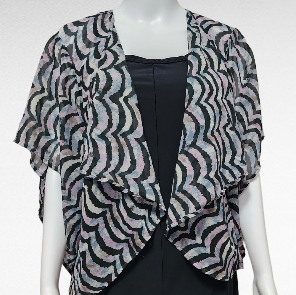 Ali & Kris Lavender Black Scalloped Pattern Open Front Kimono Size Large